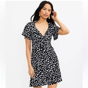 Loft Black and White Dot Tie-Front Women's Dress